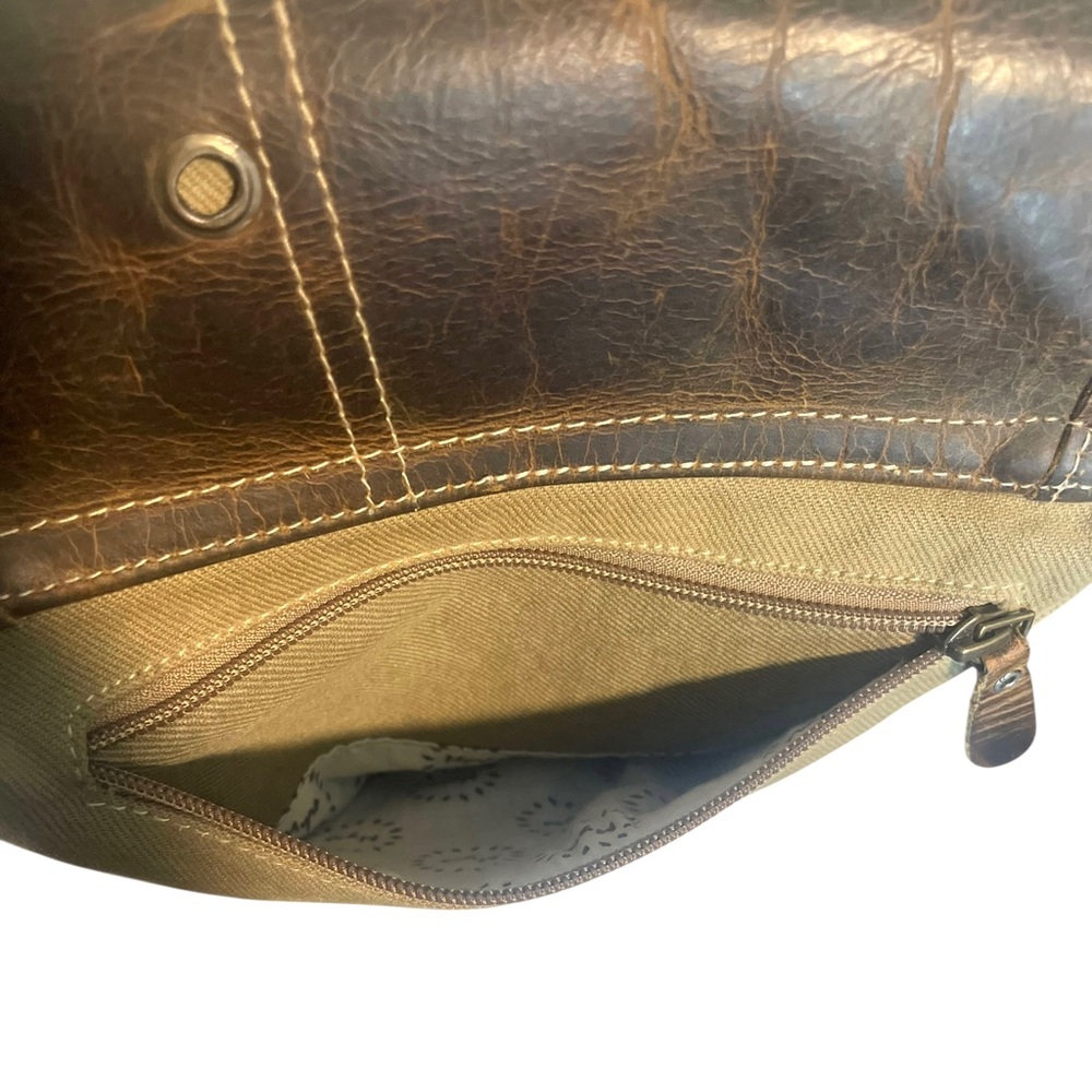 Myra Bag Crossbody Messenger Distressed Leather & Canvas Shoulder Handbag Purse - Picture 6 of 15